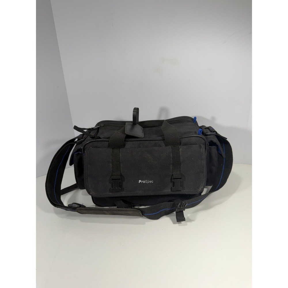 ProSpec Camera Bag Black Canvas Multi Compartment Shoulder Gear Case Blue Lining